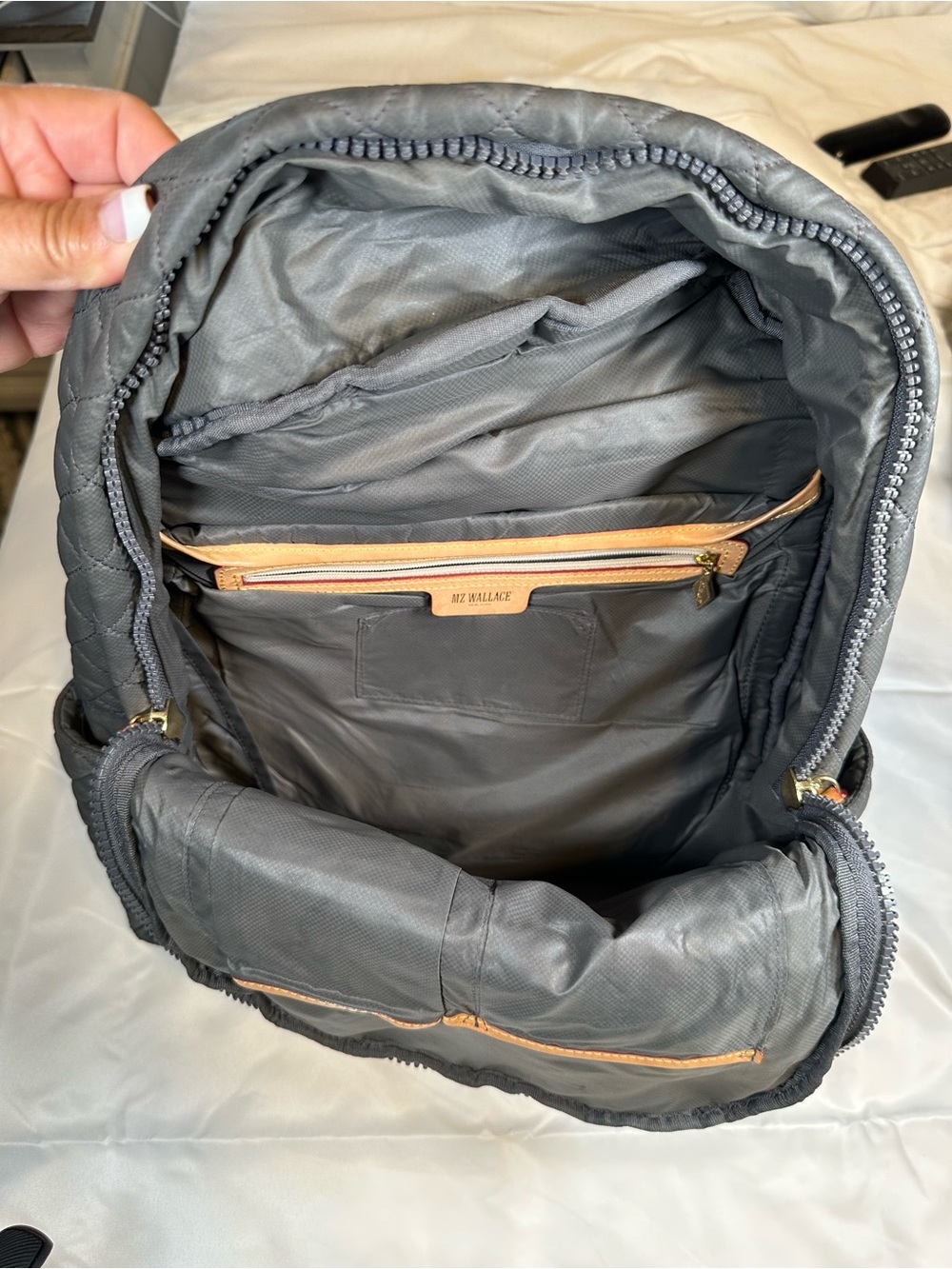 MZ Wallace Quilted  Backpack in Charcoal with luggage sleeve used once - Picture 3 of 3